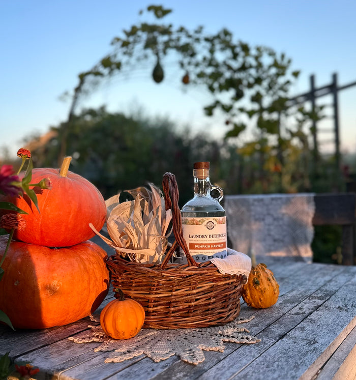 Rustic Strength - Lifestyle Image of pumpkins and Rustic Strength Pumpkin Harvest product in a fall themed basket.