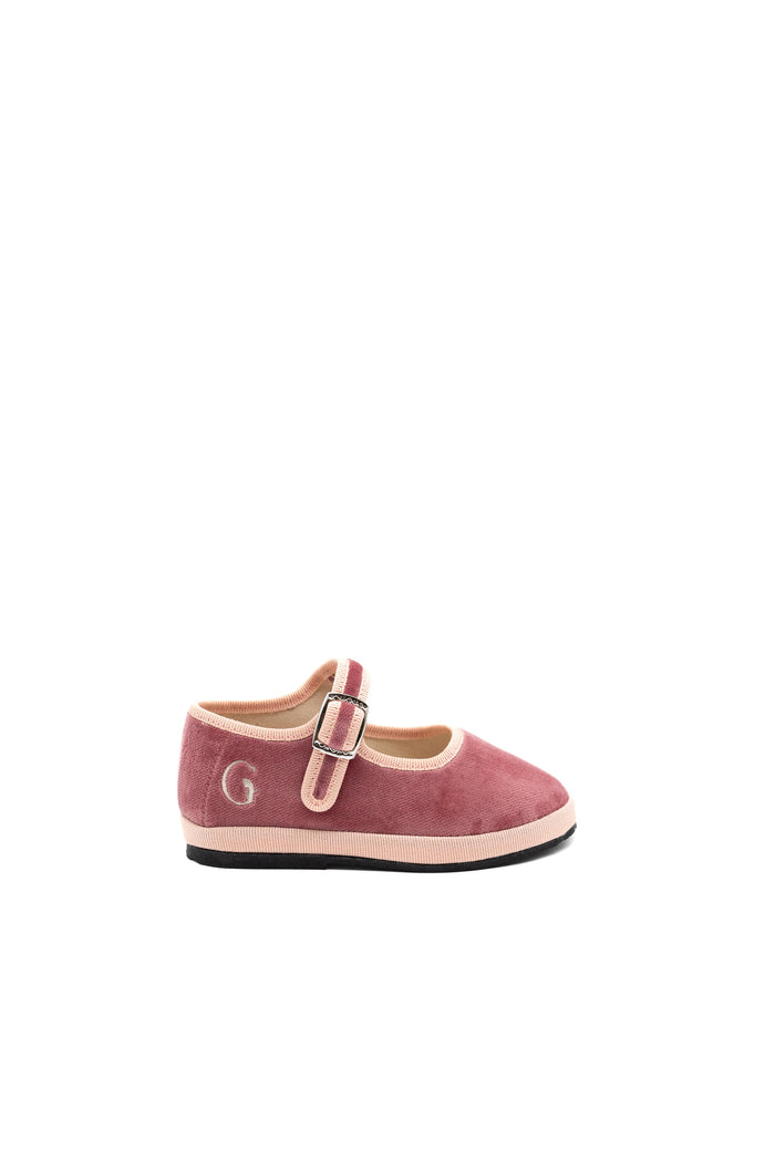 Handcrafted Gondolina Putea Mary Jane Baby in rose velvet, featuring authentic Venetian design, main view