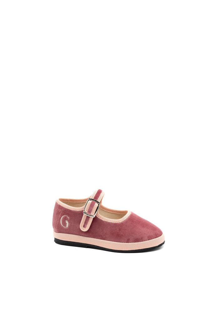 Handcrafted Gondolina Putea Mary Jane Baby in rose velvet, featuring authentic Venetian design, main view
