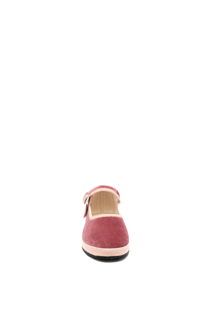 Handcrafted Gondolina Putea Mary Jane Baby in rose velvet, featuring authentic Venetian design, Front view