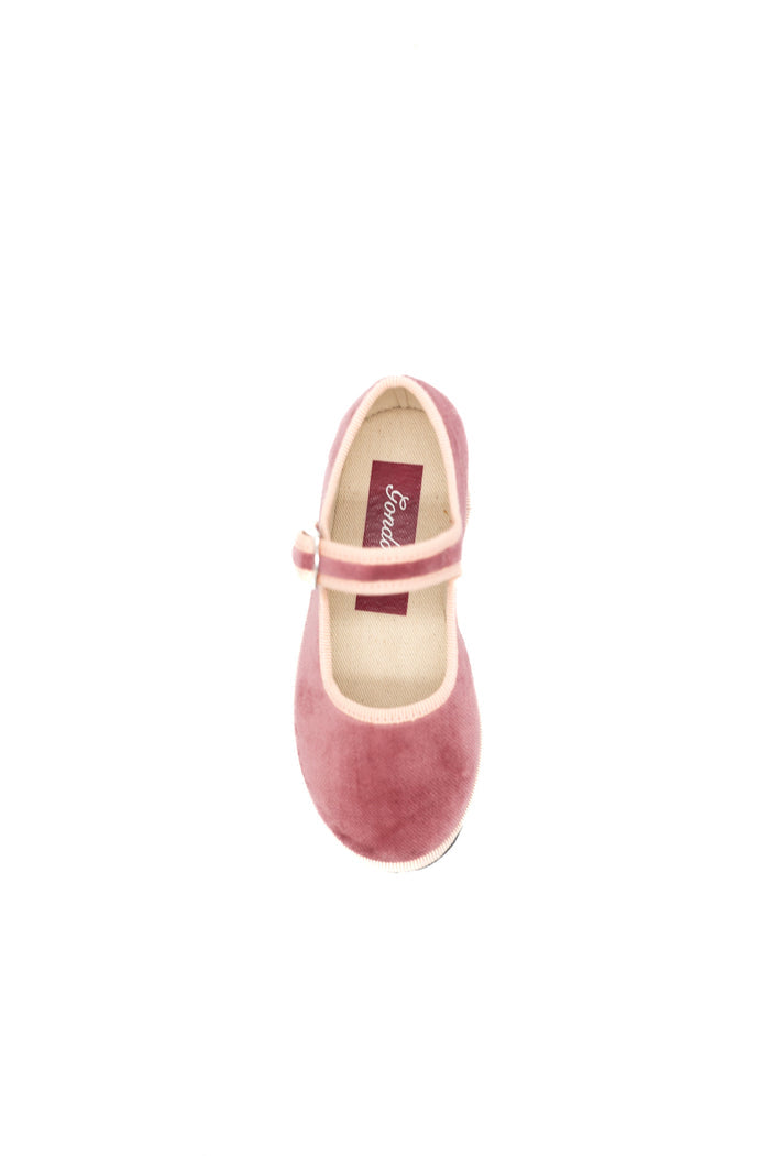 Handcrafted Gondolina Putea Mary Jane Baby in rose velvet, featuring authentic Venetian design, Top view