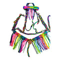 Rainbow Fringe Tack set with bitless bridle turquoise