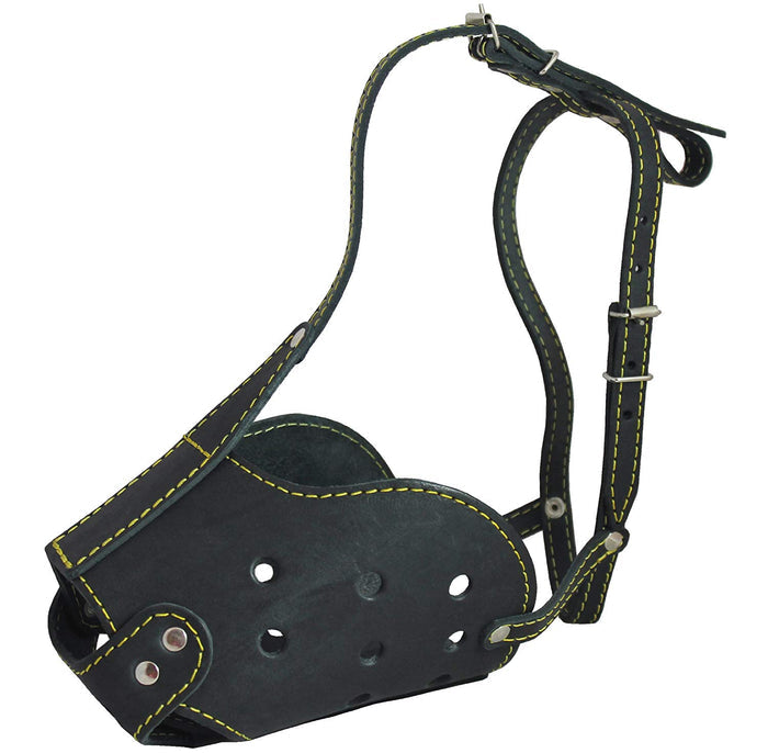 Real Leather Cage Basket Secure Dog Muzzle - German Shepherd (Circumf 13.7", Snout Length 4.7")