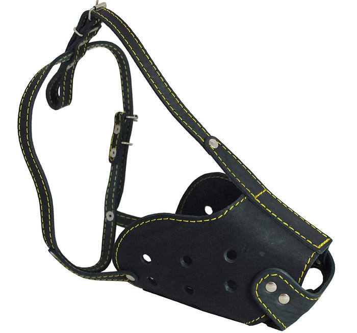 Real Leather Cage Basket Secure Dog Muzzle - German Shepherd (Circumf 13.7", Snout Length 4.7")