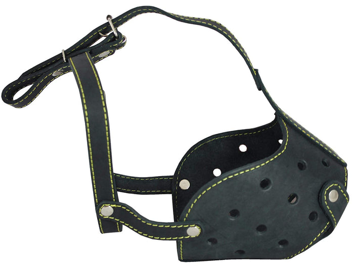 Real Leather Cage Basket Secure Dog Muzzle - Great Dane, Bernard, Mastiff(Circumf 17", Snout 5")