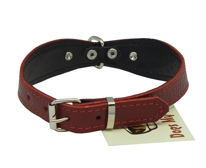 Red Genuine leather Designer Dog Collar 11"x3/4" with Studs, Daisy, and Rhinestone
