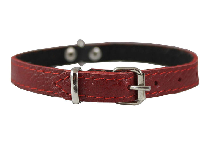 Red Genuine Leather Felt Padded Dog Collar 13"x1/2" Wide Fits 9"-12" Neck Yorkshire Terrier, Puppies