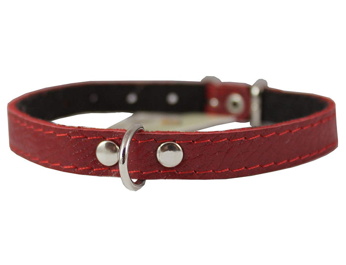 Red Genuine Leather Felt Padded Dog Collar 13"x1/2" Wide Fits 9"-12" Neck Yorkshire Terrier, Puppies