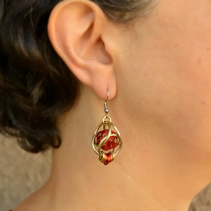 Red & Gold D20 Dice Chainmail Earrings