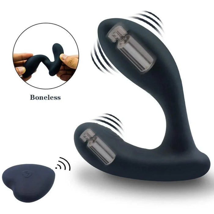 Flexible black remote control vibrating plug for men with wireless controller