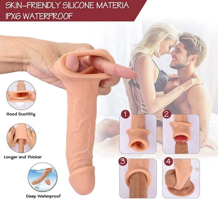 Skin-friendly silicone waterproof vibrating sleeve with stretchable design for men