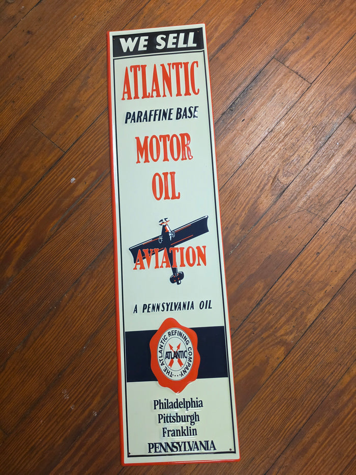 Reproduction-Atlantic Aviation Motor Oil metal sign