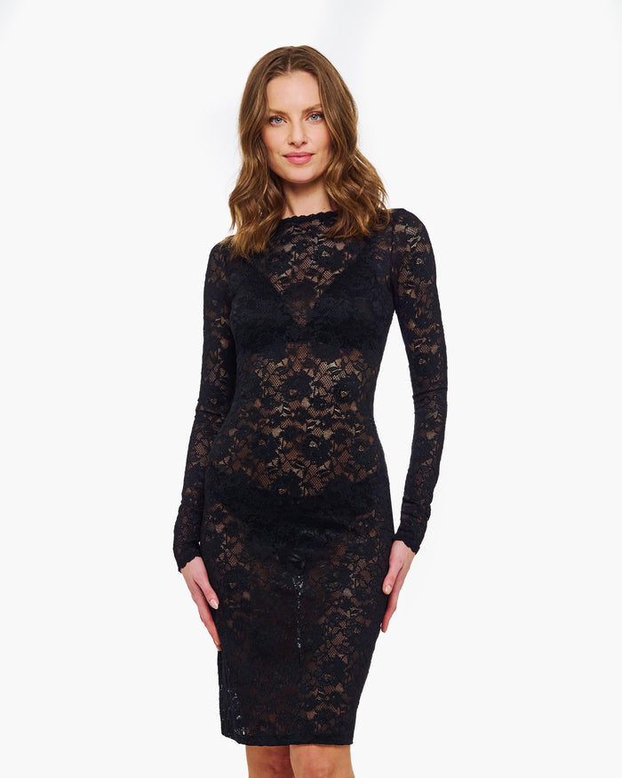 Noir Robe - Never Say Never Robe En Dentelle À Manches Longues