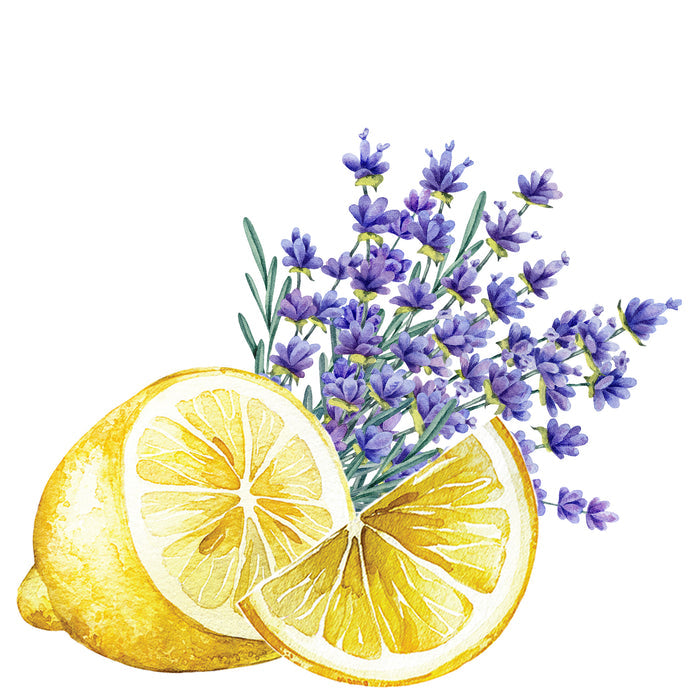 Rustic Strength - botanical image  of lavender bunch and sliced lemon