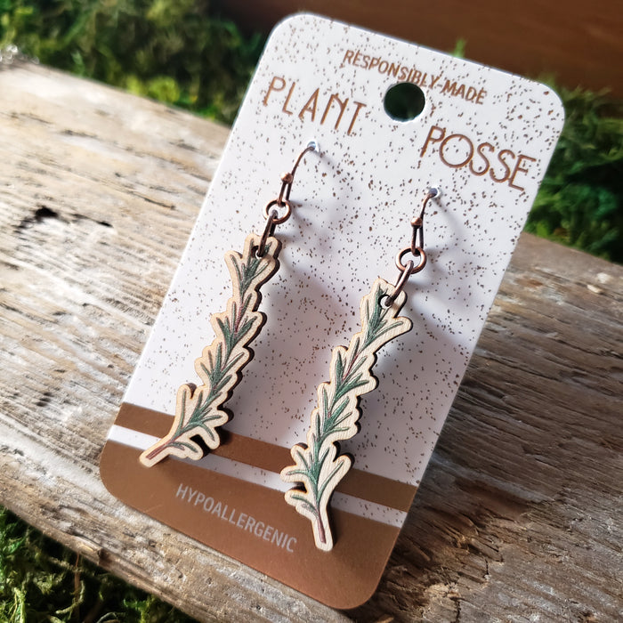 Rosemary Sprig Wooden Earrings