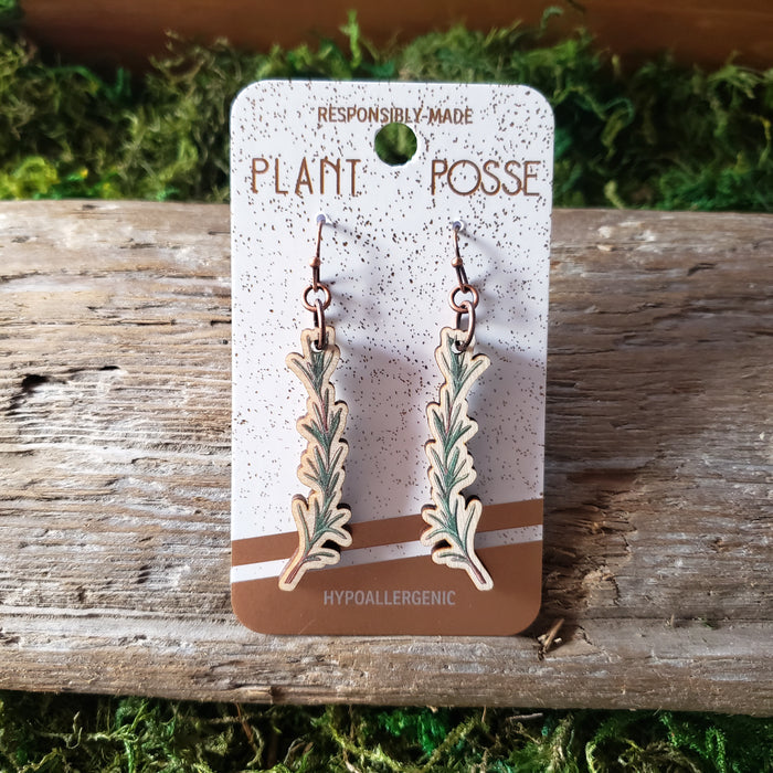 Rosemary Sprig Wooden Earrings