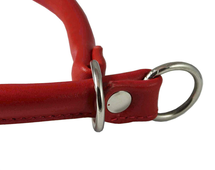 Round Genuine Rolled Leather Choke Dog Collar 19" Long Red