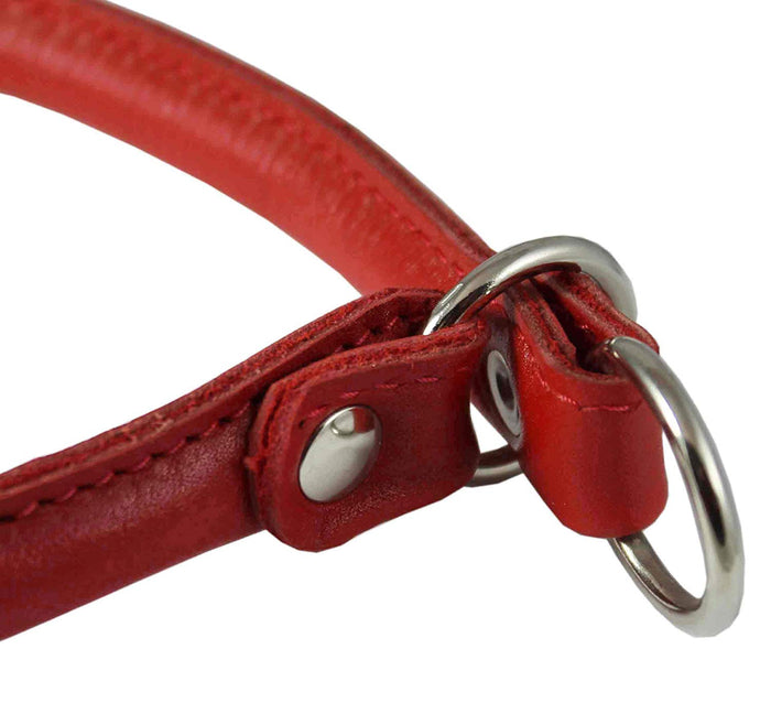 Round Genuine Rolled Leather Choke Dog Collar 19" Long Red