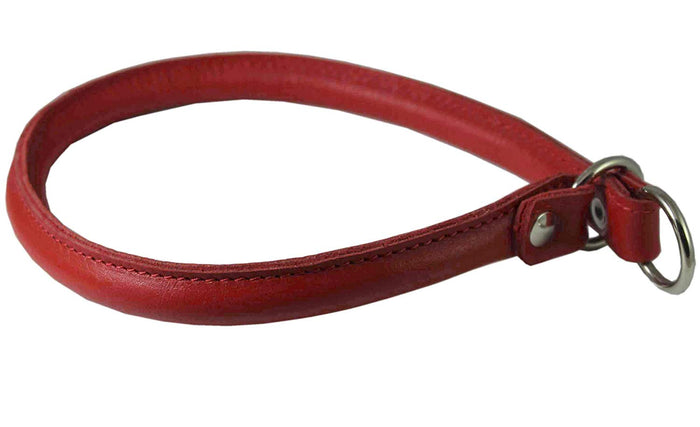 Round Genuine Rolled Leather Choke Dog Collar 19" Long Red