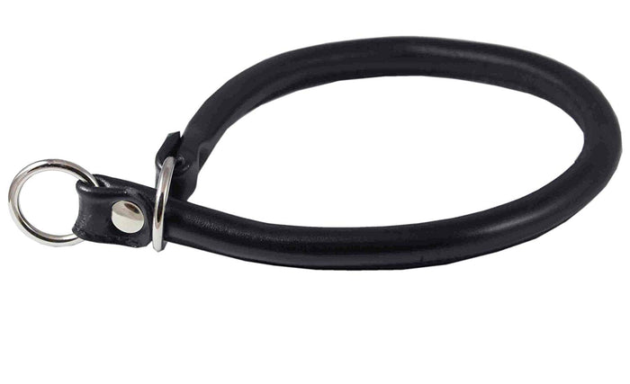 Round Genuine Rolled Leather Choke Dog Collar 25" Long Black Xlarge