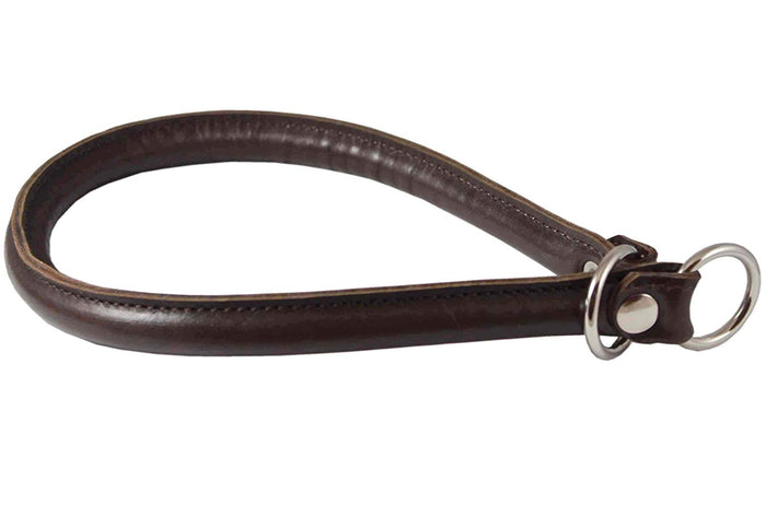 Round Genuine Rolled Leather Choke Dog Collar 25" Long Brown Xlarge
