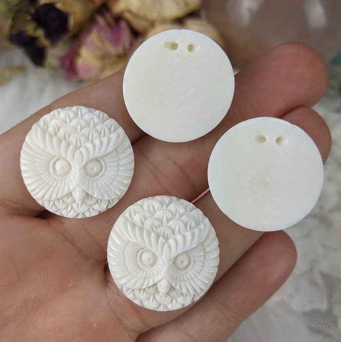 Round Owl Face Bone Cabochon, drilled