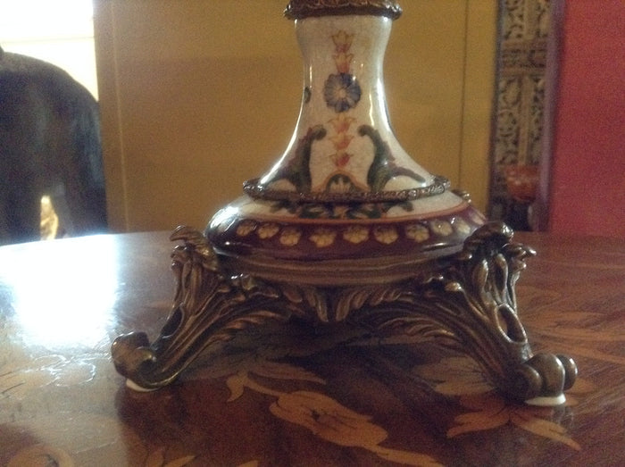 Sevres Porcelain - Green French Style Bowl w/ Gilt Bronze Dragonfly Handle-Jantiques LLC.