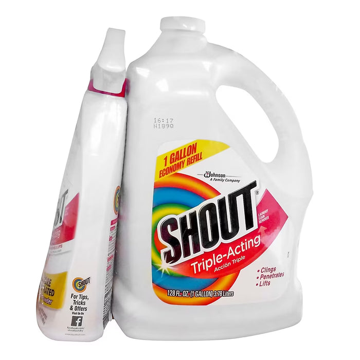 Shout Triple-Acting Laundry Stain Remover, 128 fl. oz. Refill + 22 fl. oz. Spray