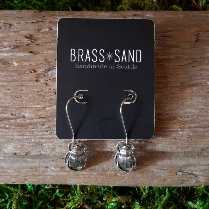 Silver Beetle Dangle Earrings