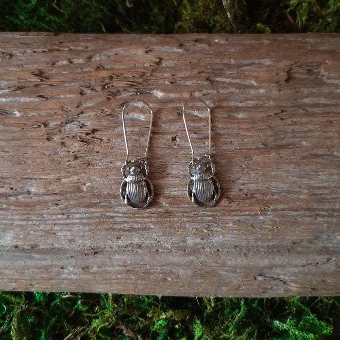 Silver Beetle Dangle Earrings