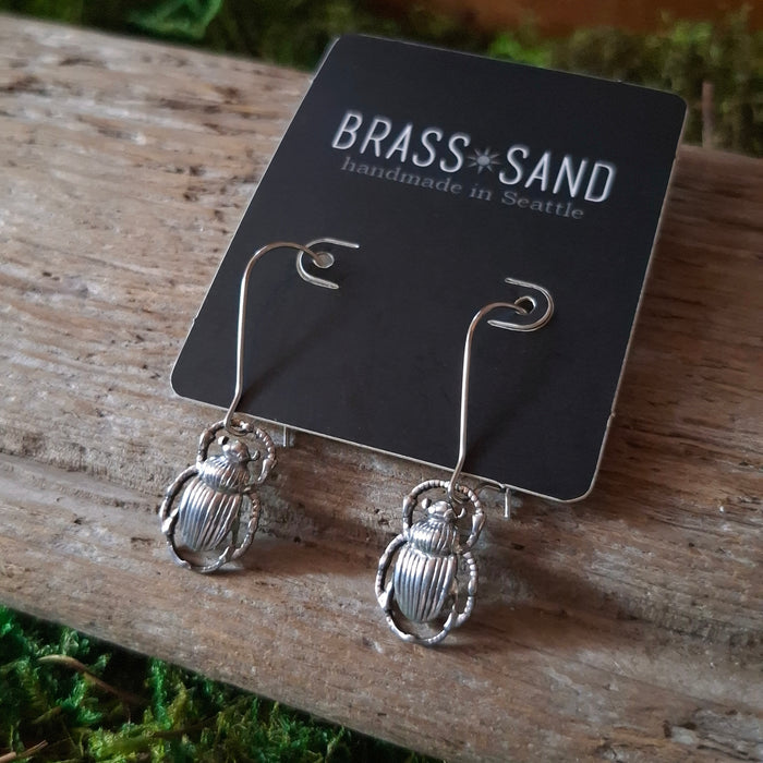 Silver Beetle Dangle Earrings