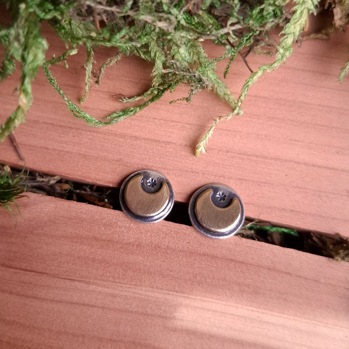 Silver & Brass Crescent Moon Earrings
