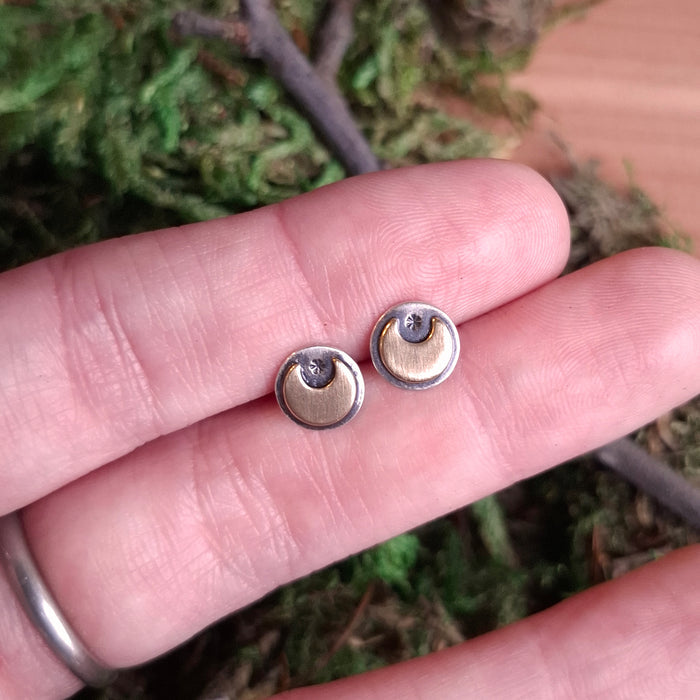 Silver & Brass Crescent Moon Earrings