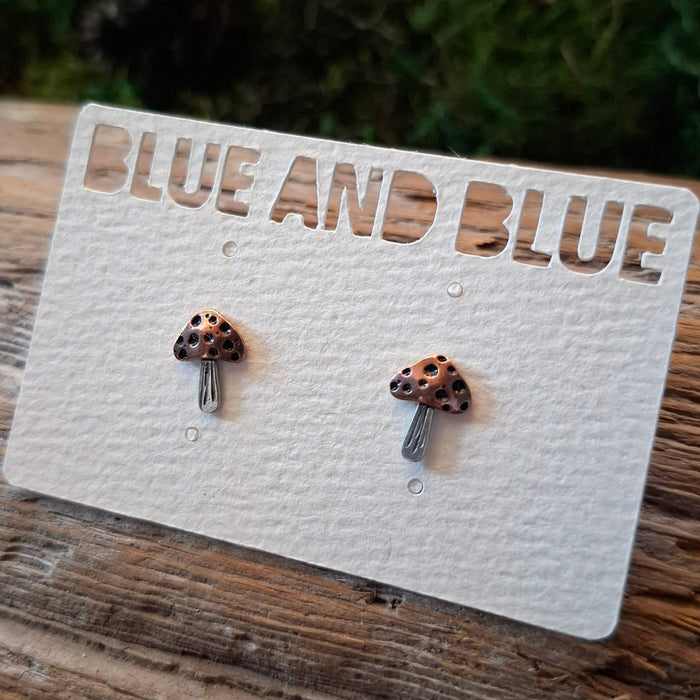Silver & Copper Mushroom Stud Earrings