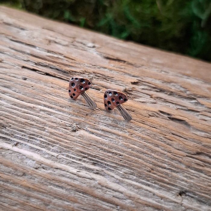 Silver & Copper Mushroom Stud Earrings