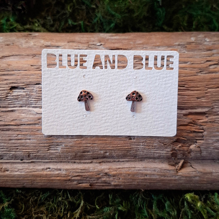 Silver & Copper Mushroom Stud Earrings