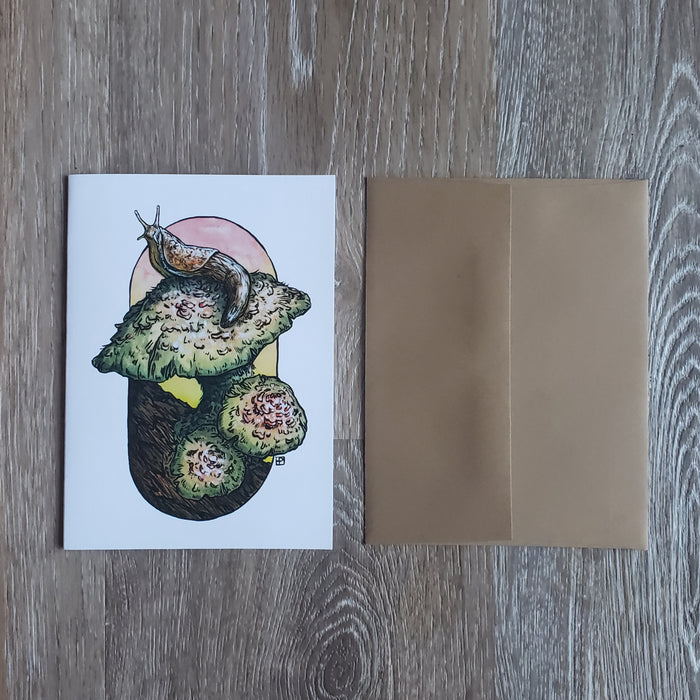 Slug on a Mushroom Greeting Card