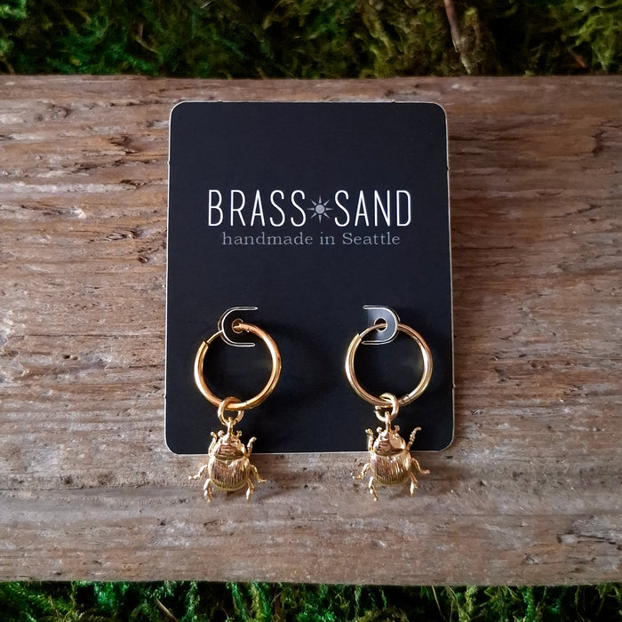 Small Gold Beetle Hoop Earrings