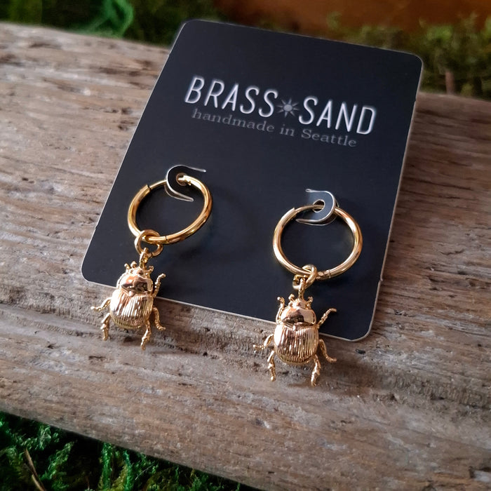 Small Gold Beetle Hoop Earrings