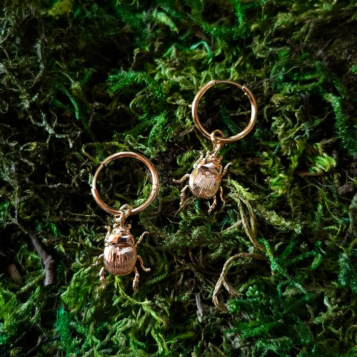 Small Gold Beetle Hoop Earrings