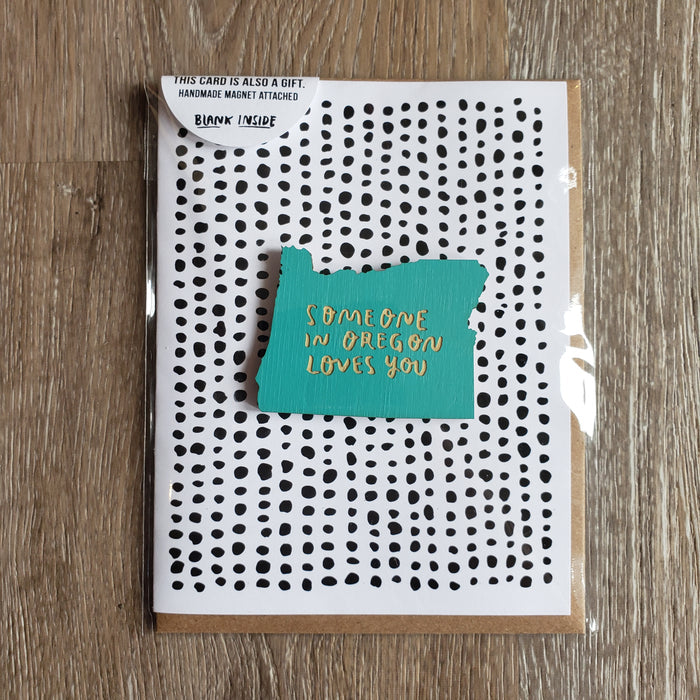 "Someone in Oregon Loves You" Wooden Magnet + Greeting Card