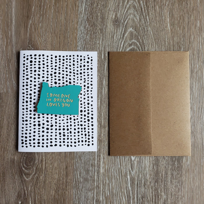 "Someone in Oregon Loves You" Wooden Magnet + Greeting Card