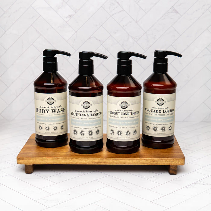 Rustic Strength Momma + Baby Safe Spa Set with a Body Wash, Shampoo, Coconut Conditioner and Avocado Lotion