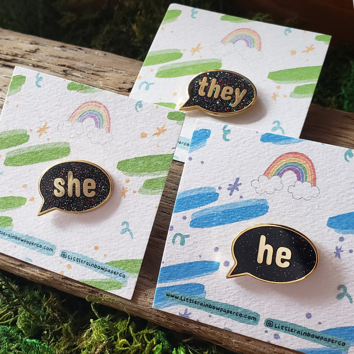 Speech Bubble He/She/They Pronoun Pins