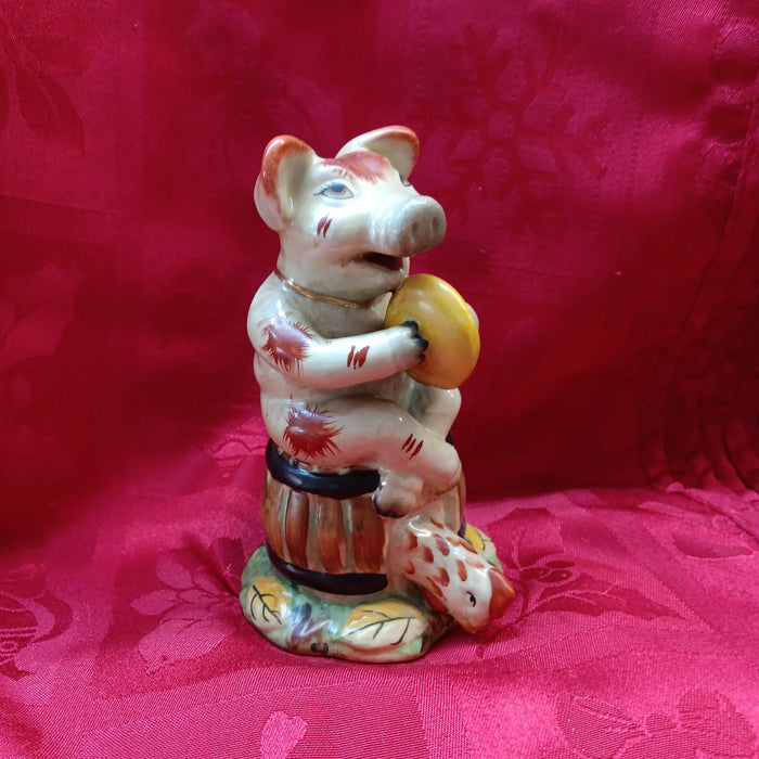 Staffordshire majolica musical pig playing cymbals-Jantiques LLC.