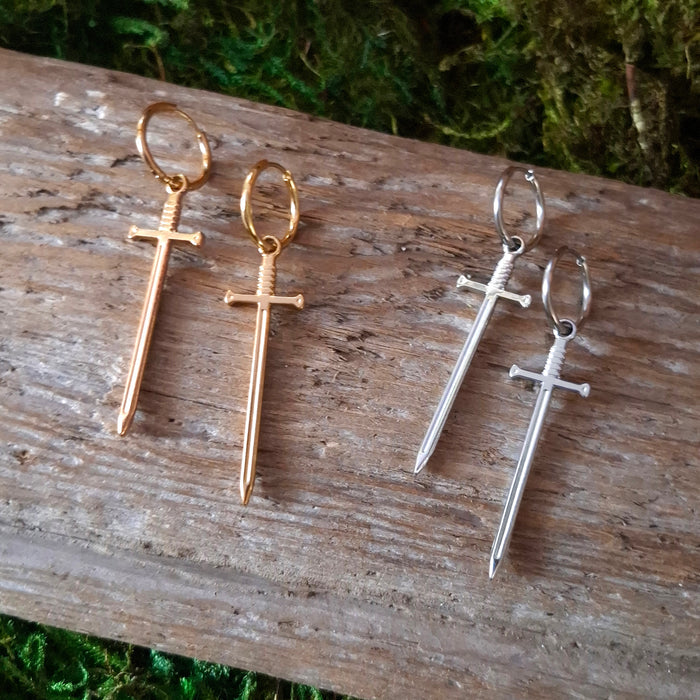 Stainless Steel Sword Hoop Earrings