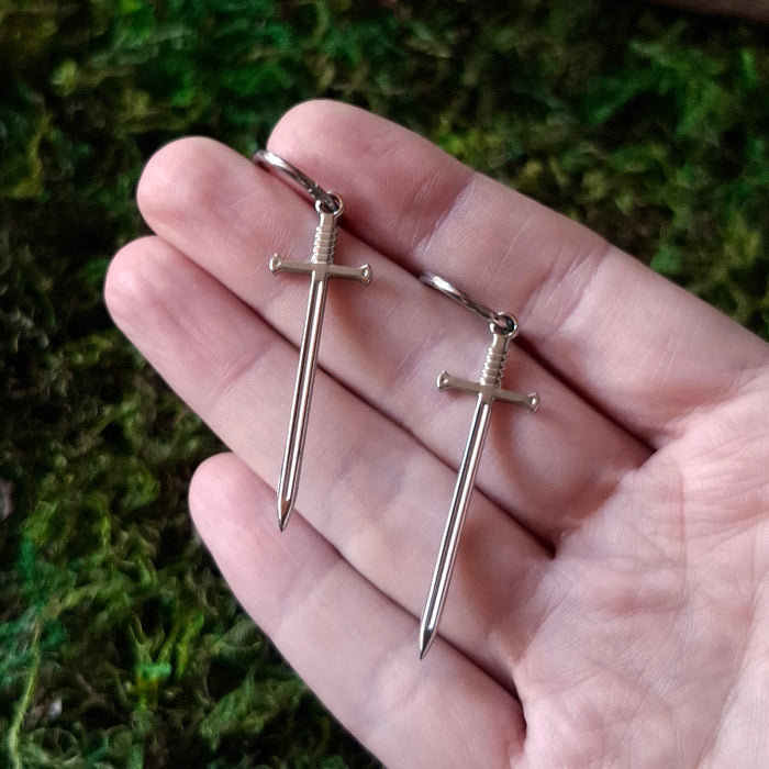 Stainless Steel Sword Hoop Earrings