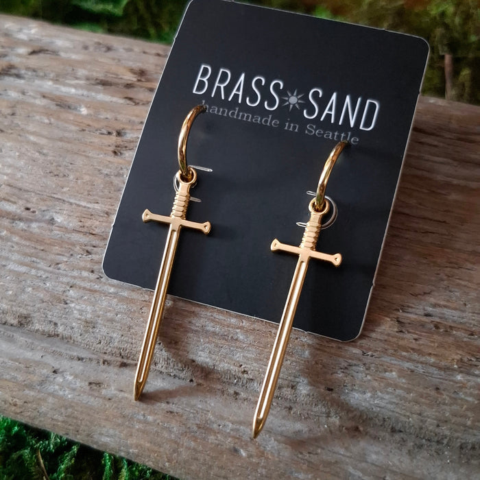 Stainless Steel Sword Hoop Earrings