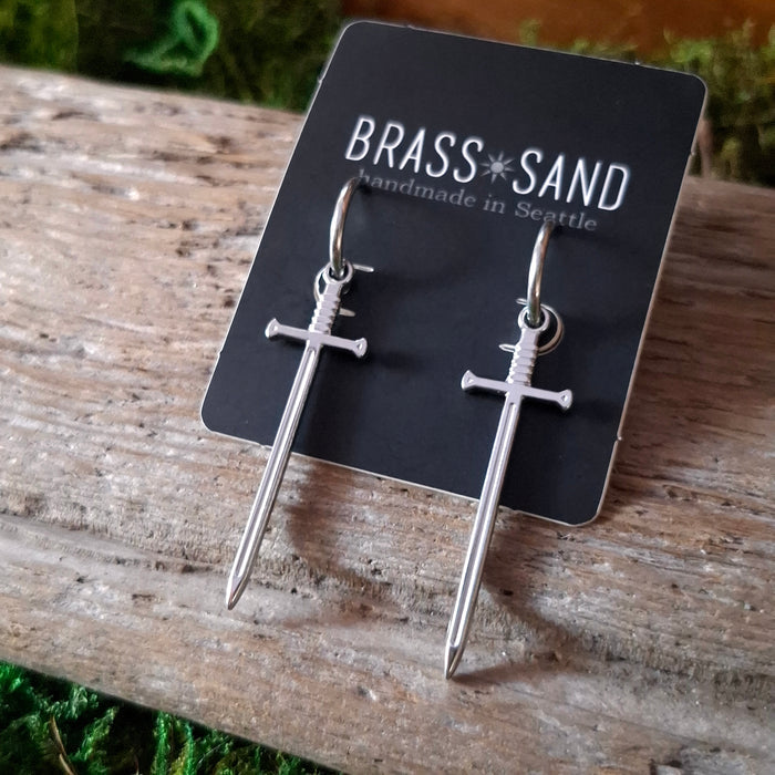 Stainless Steel Sword Hoop Earrings