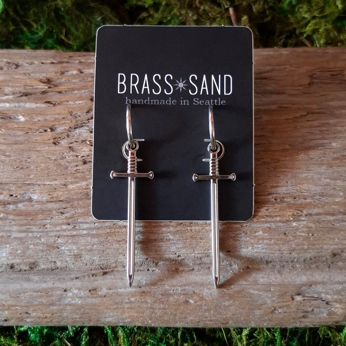 Stainless Steel Sword Hoop Earrings